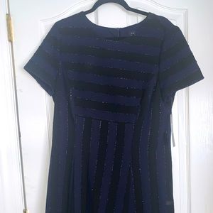 Tahari midi dress with black/blue/silver accents (Size 14)